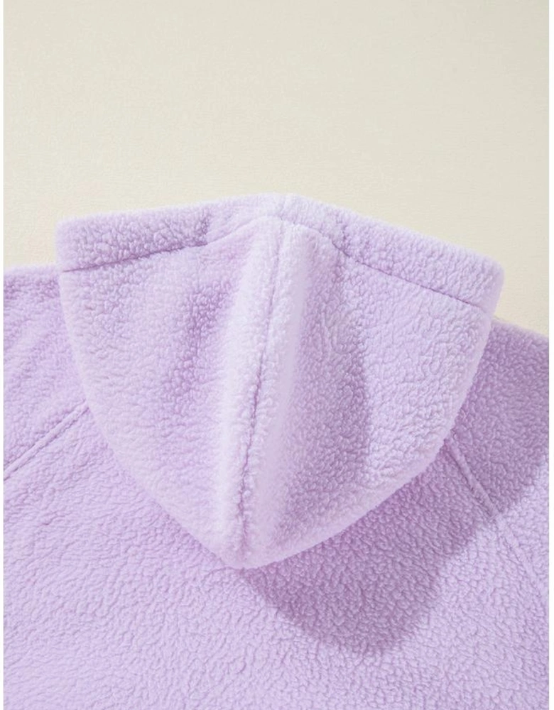 Lavendula Zipped Patch Pocket Fuzzy Drawstring Hoodie