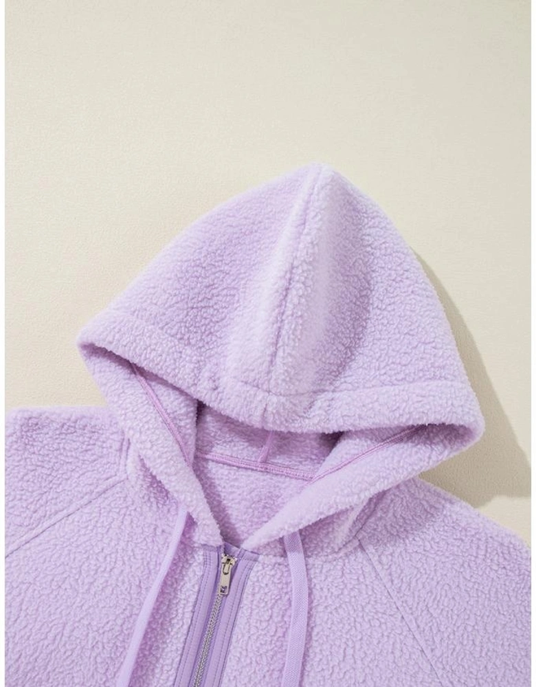 Lavendula Zipped Patch Pocket Fuzzy Drawstring Hoodie