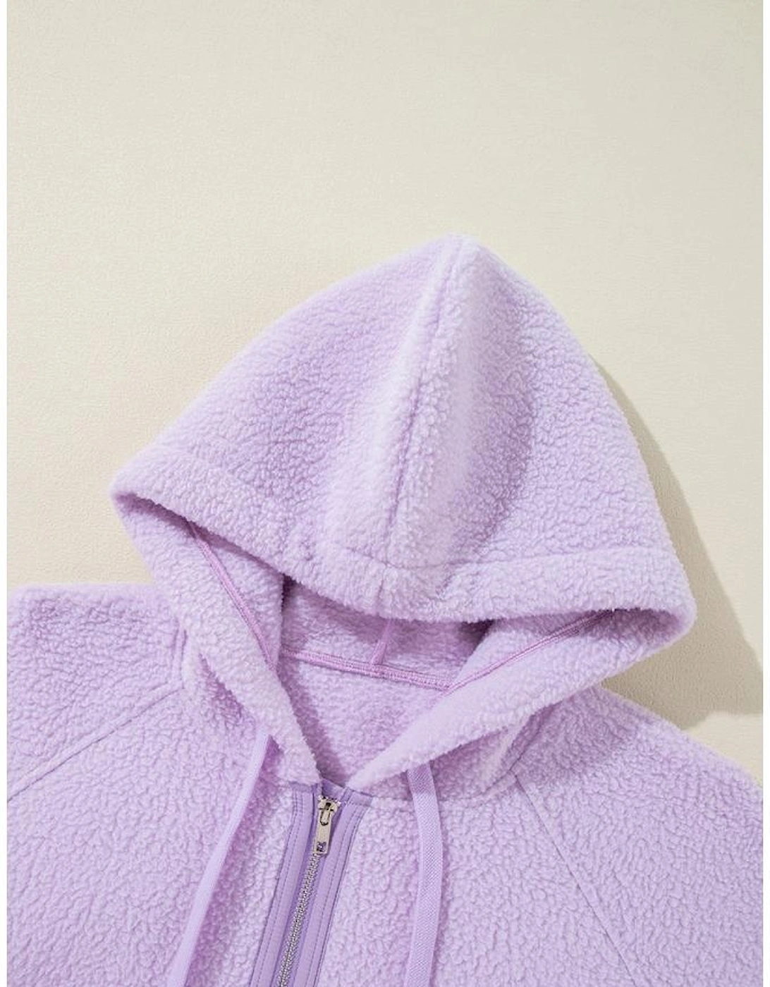 Lavendula Zipped Patch Pocket Fuzzy Drawstring Hoodie