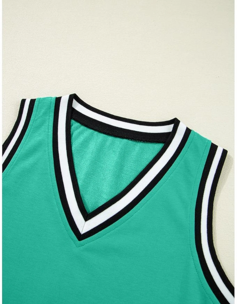 Mint Green Color Contrast Trim V Neck Shift Sleeveless Mini Dress