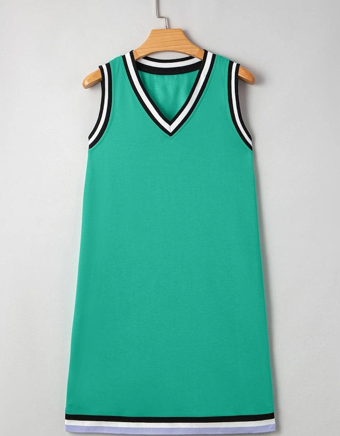 Mint Green Color Contrast Trim V Neck Shift Sleeveless Mini Dress