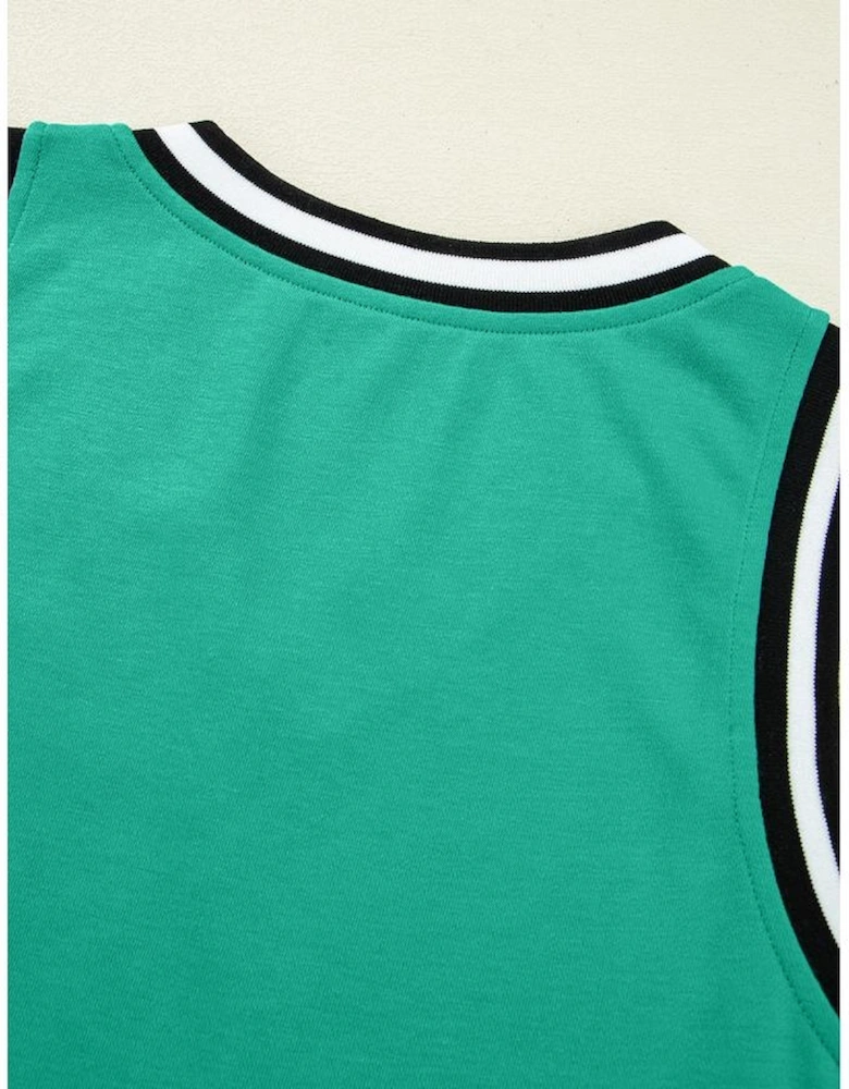 Mint Green Color Contrast Trim V Neck Shift Sleeveless Mini Dress