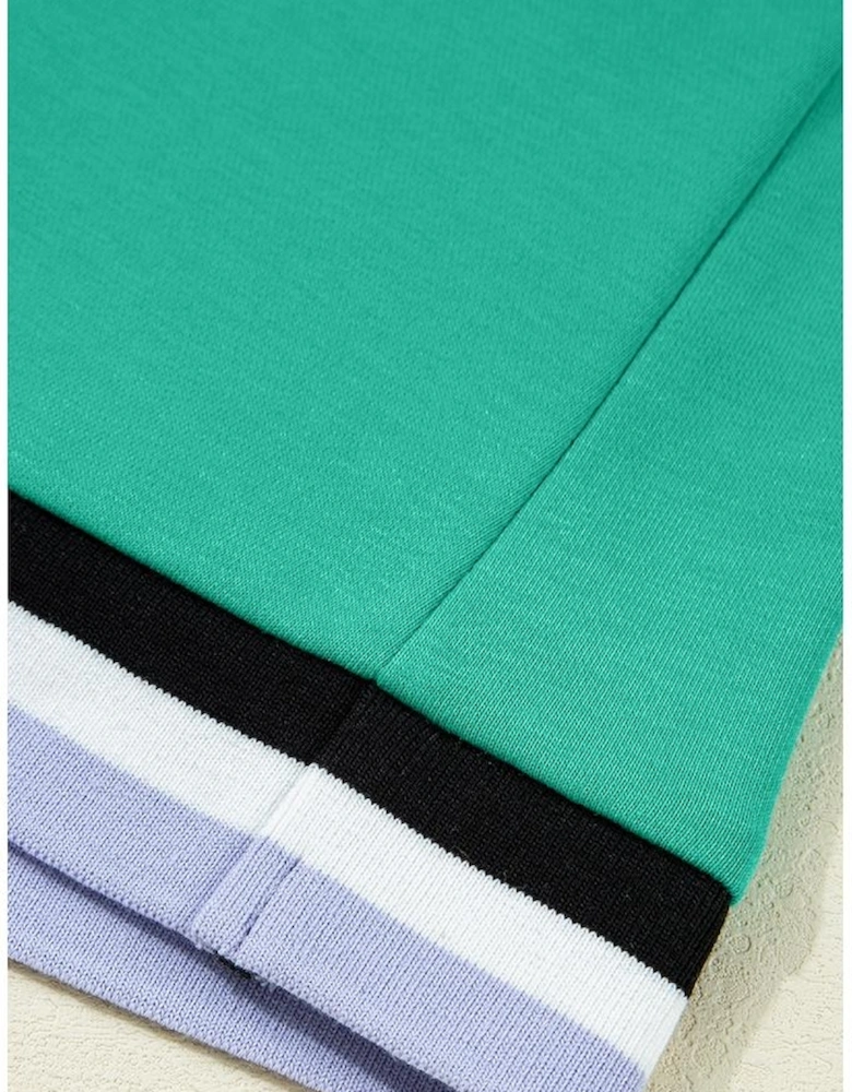 Mint Green Color Contrast Trim V Neck Shift Sleeveless Mini Dress