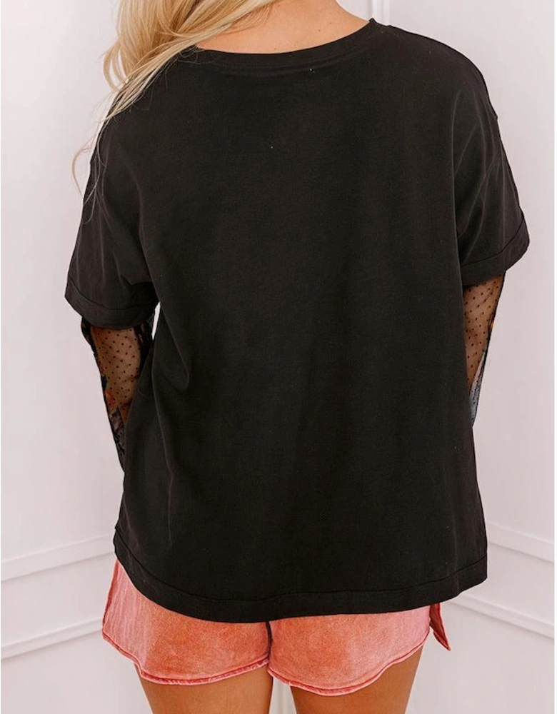 Black Faux Two Piece Floral Long Sleeve Patchwork Tee