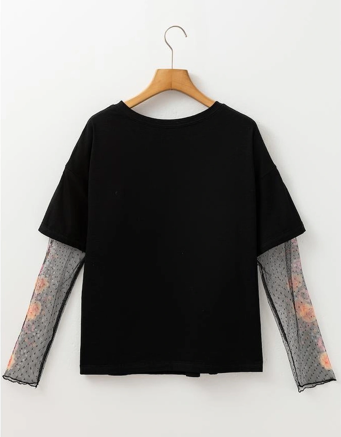 Black Faux Two Piece Floral Long Sleeve Patchwork Tee