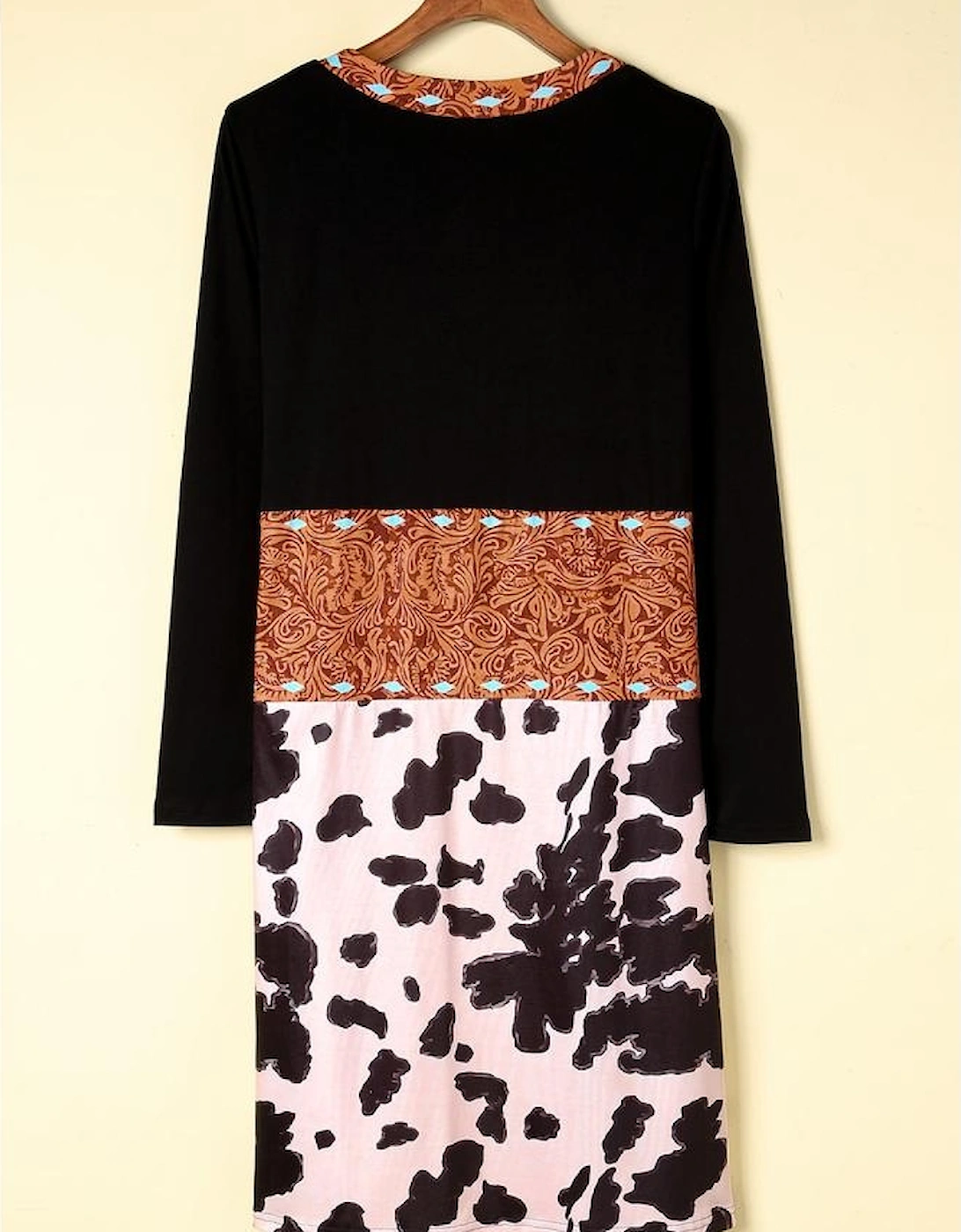 Black Western Pattern Cow Patchwork Open Front Cardigan