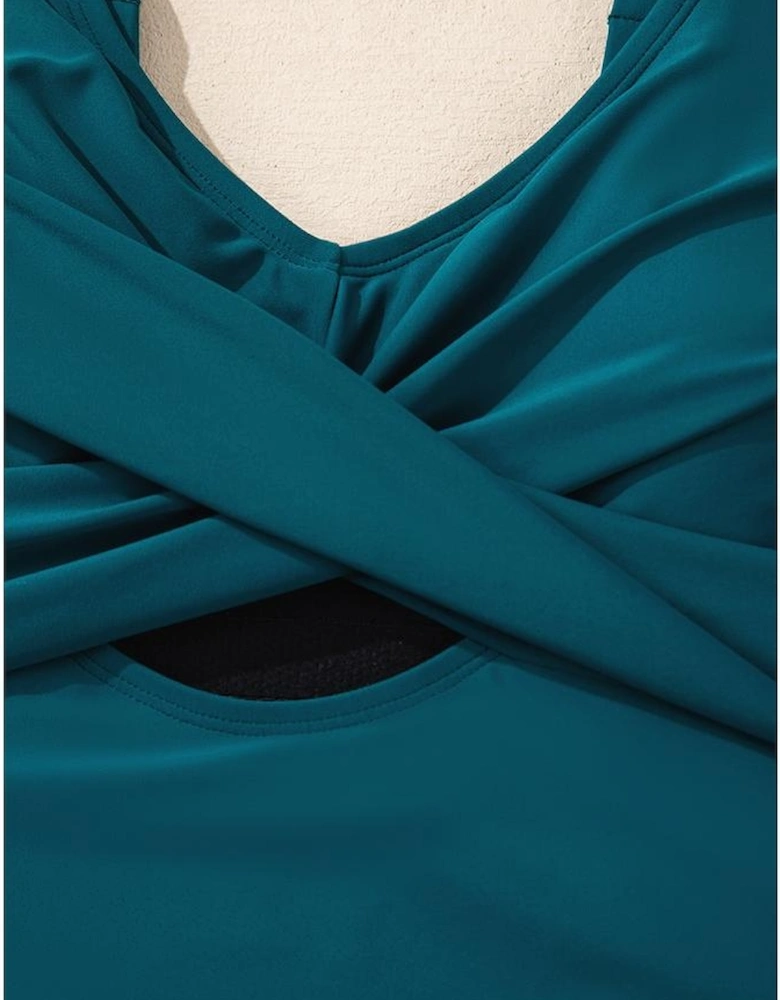 Sea Green Adjustable Straps Cutout Ruched Knot Slit One Piece Swim Dress