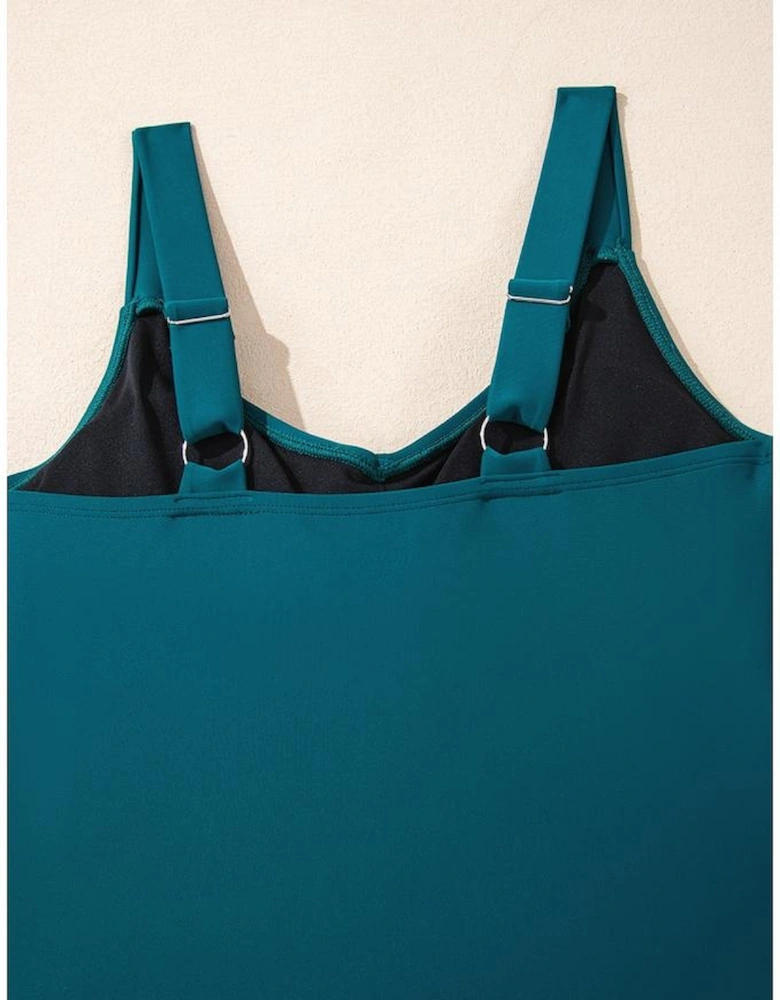 Sea Green Adjustable Straps Cutout Ruched Knot Slit One Piece Swim Dress