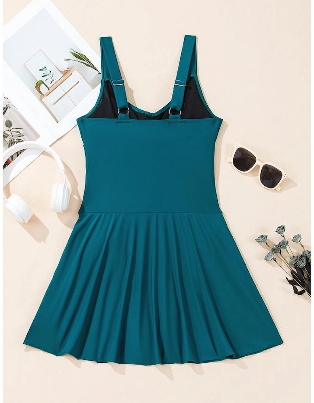 Sea Green Adjustable Straps Cutout Ruched Knot Slit One Piece Swim Dress