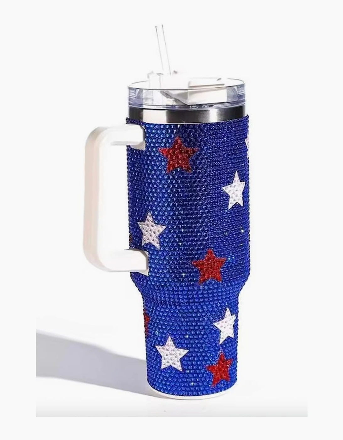 Dark Blue Star Shape Rhinestone Handle Large Vacuum Cup 40oz