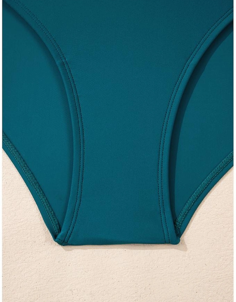 Sea Green Adjustable Straps Cutout Ruched Knot Slit One Piece Swim Dress