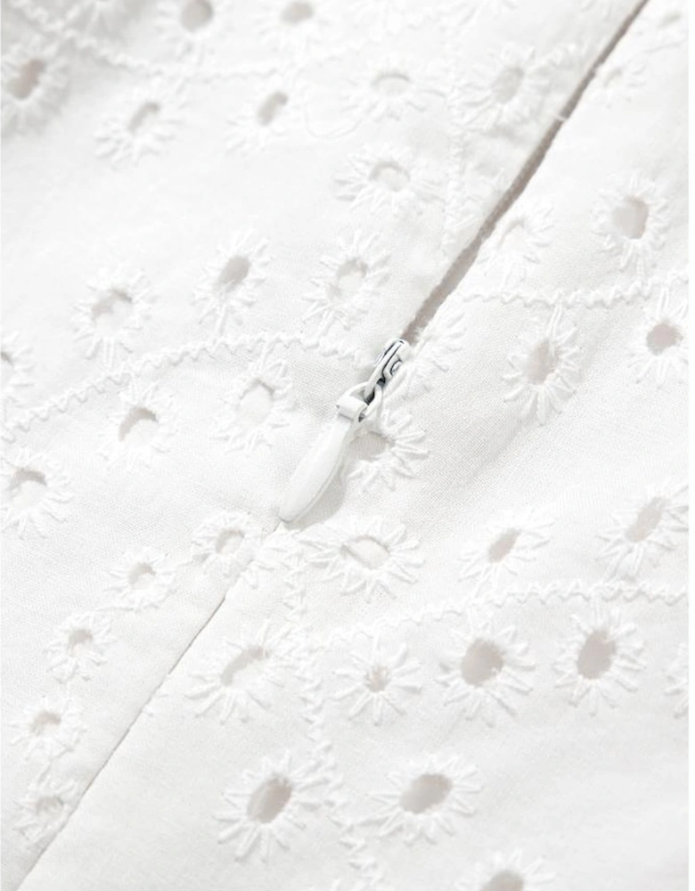 White Floral Eyelet Embroidered Sleeveless Shift Dress