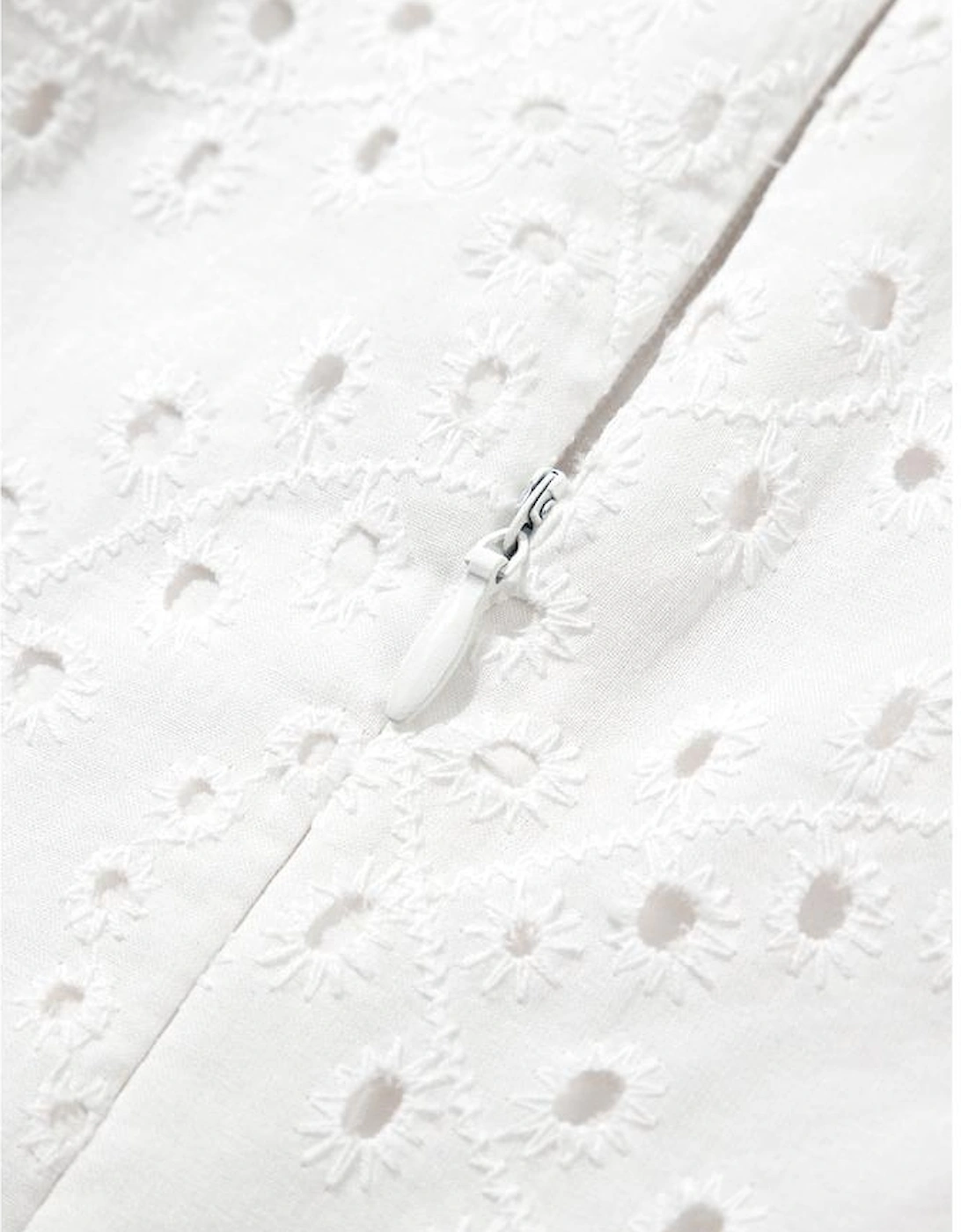 White Floral Eyelet Embroidered Sleeveless Shift Dress