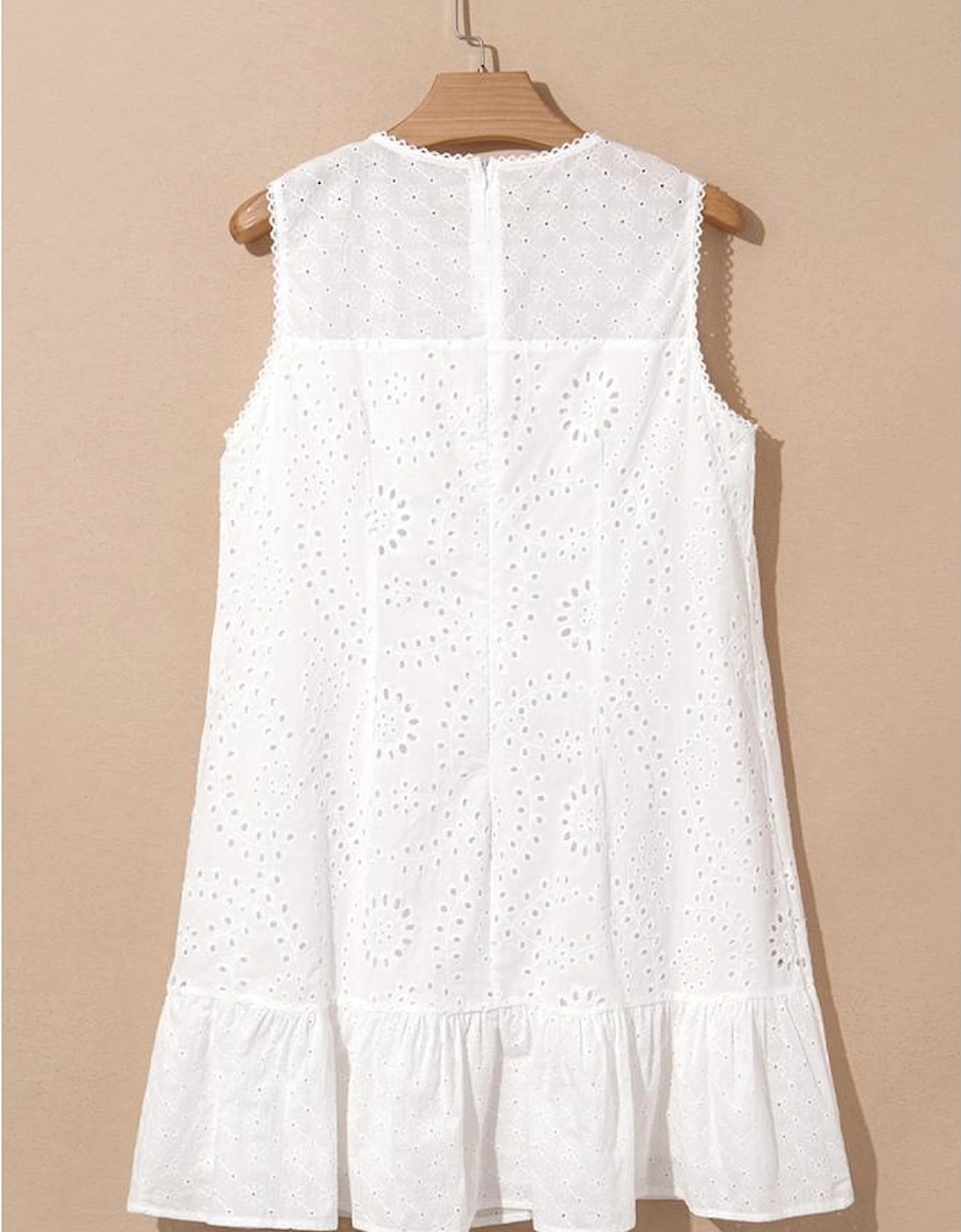 White Floral Eyelet Embroidered Sleeveless Shift Dress