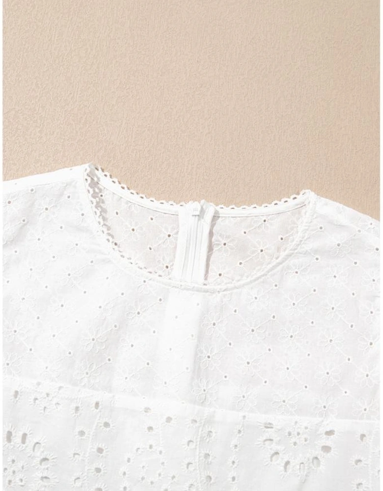 White Floral Eyelet Embroidered Sleeveless Shift Dress