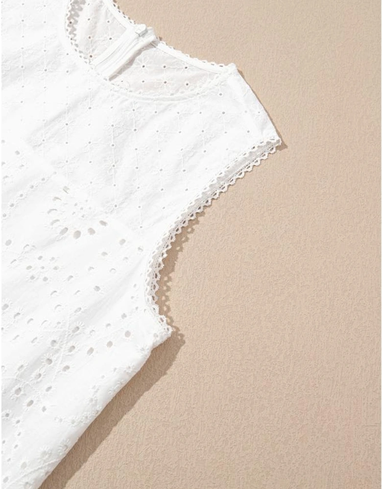 White Floral Eyelet Embroidered Sleeveless Shift Dress