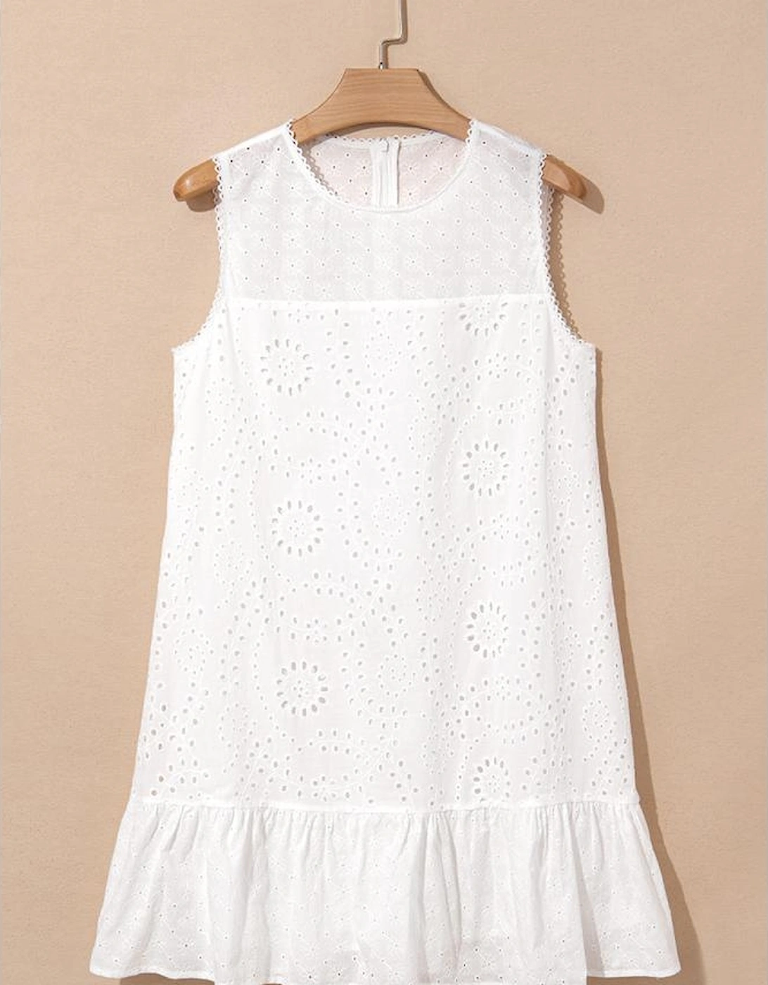 White Floral Eyelet Embroidered Sleeveless Shift Dress