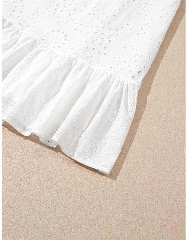 White Floral Eyelet Embroidered Sleeveless Shift Dress