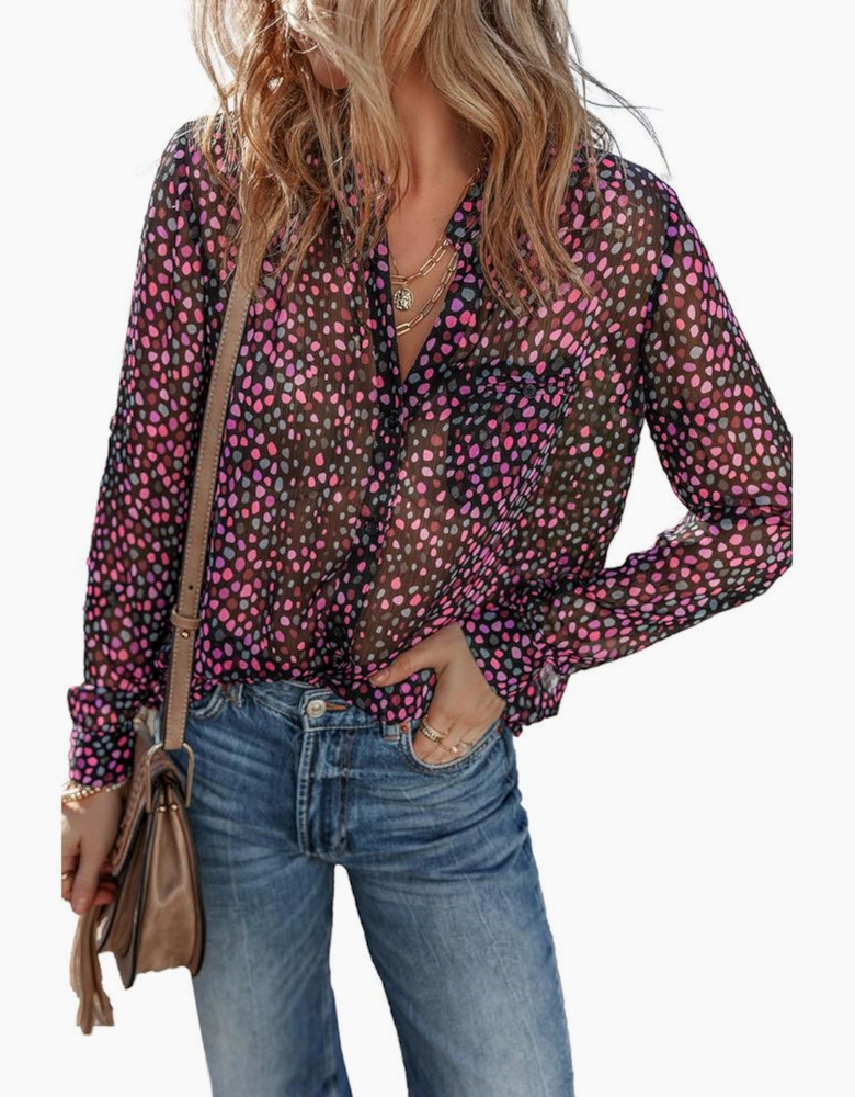 Grape Wine Polka Dot Printed Buttoned Casual Shirt
