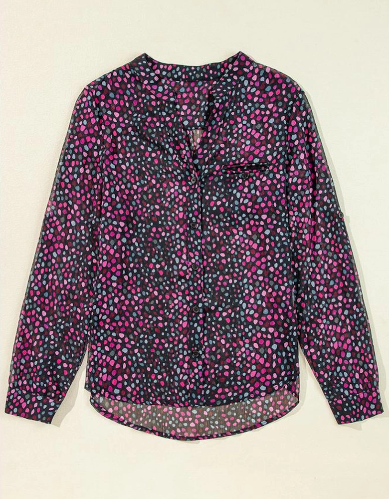 Grape Wine Polka Dot Printed Buttoned Casual Shirt