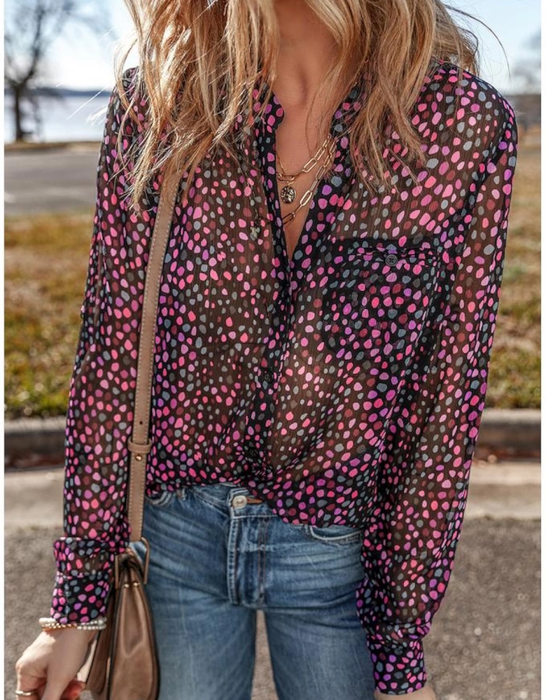 Grape Wine Polka Dot Printed Buttoned Casual Shirt