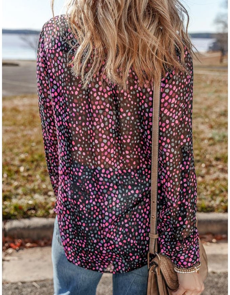 Grape Wine Polka Dot Printed Buttoned Casual Shirt