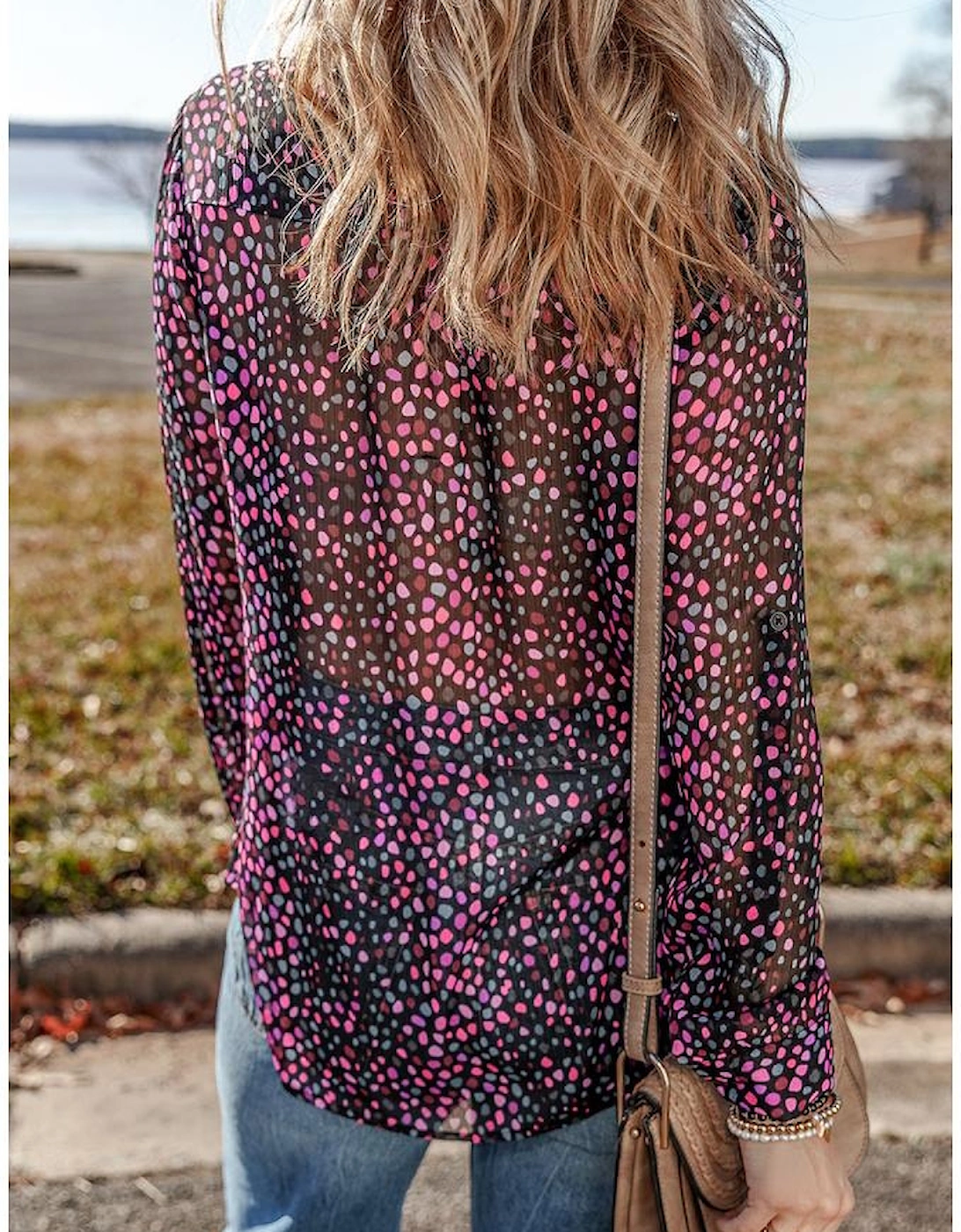 Grape Wine Polka Dot Printed Buttoned Casual Shirt