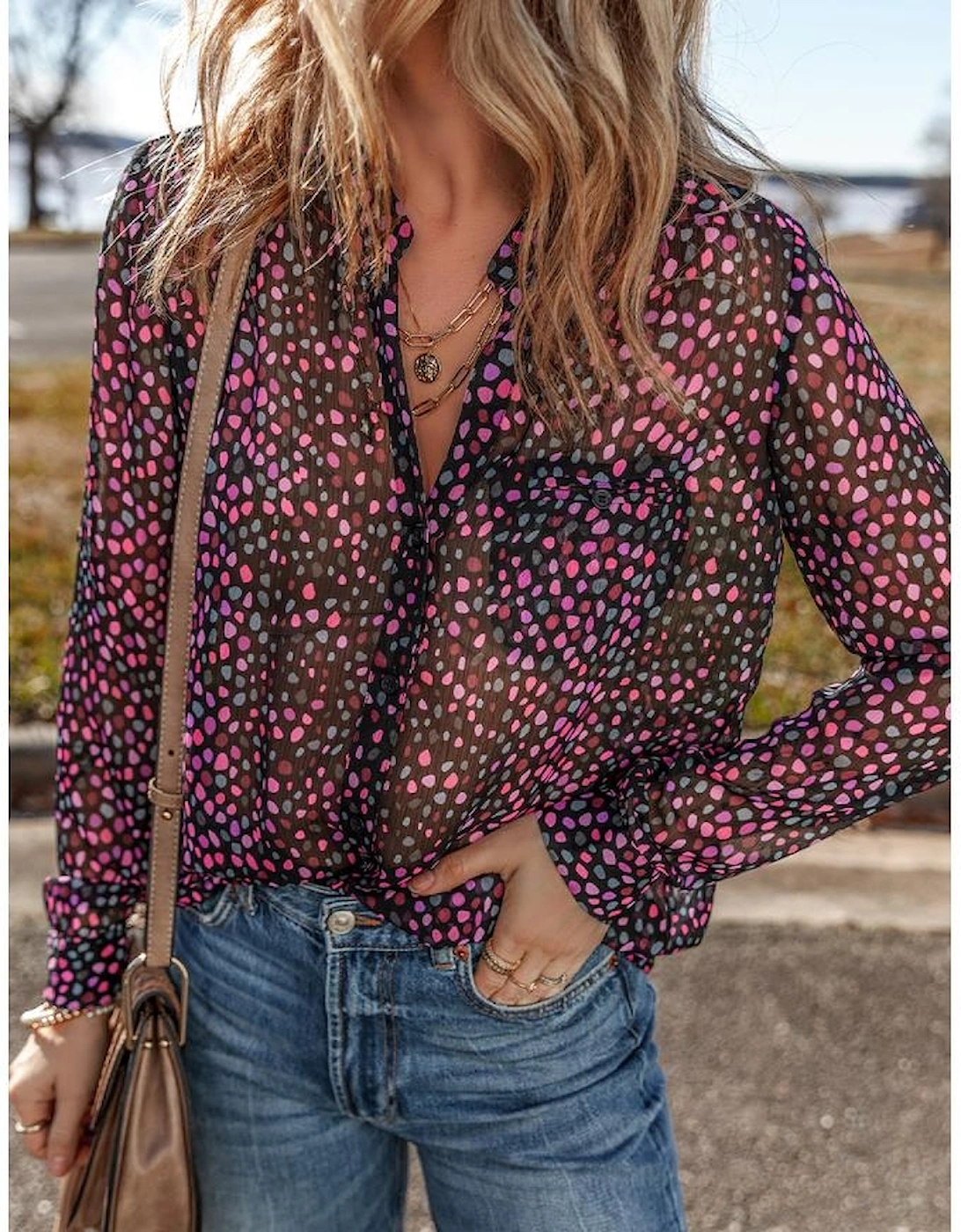 Grape Wine Polka Dot Printed Buttoned Casual Shirt