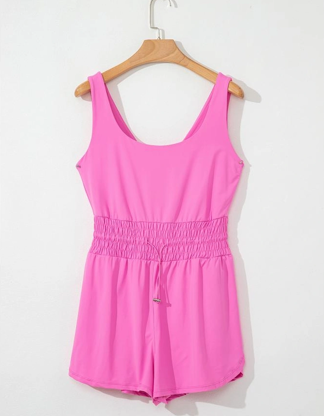 Sachet Pink Plain Sleeveless Loop Drawstring Cinched Waist Romper