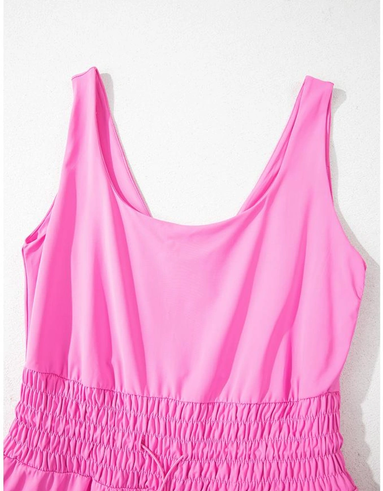 Sachet Pink Plain Sleeveless Loop Drawstring Cinched Waist Romper