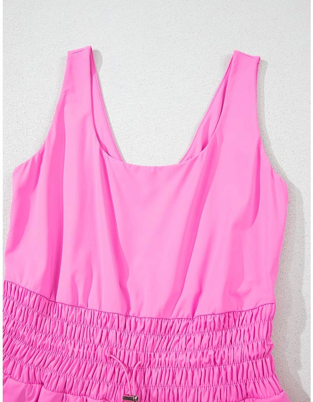 Sachet Pink Plain Sleeveless Loop Drawstring Cinched Waist Romper