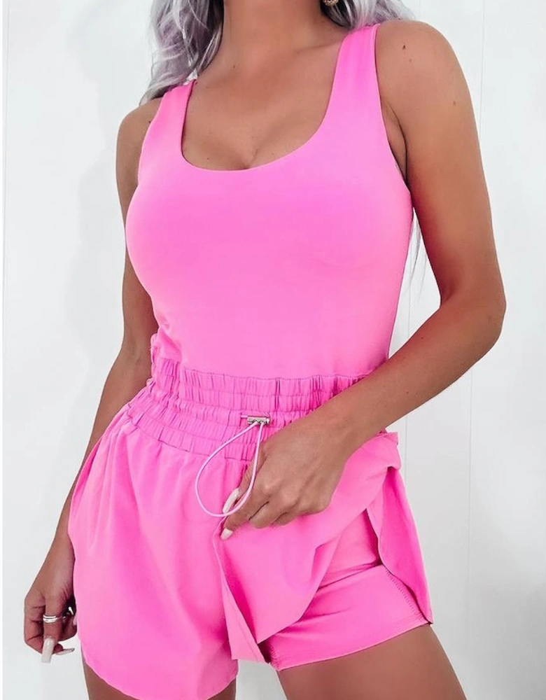 Sachet Pink Plain Sleeveless Loop Drawstring Cinched Waist Romper