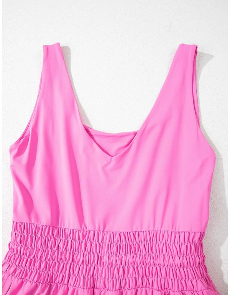Sachet Pink Plain Sleeveless Loop Drawstring Cinched Waist Romper