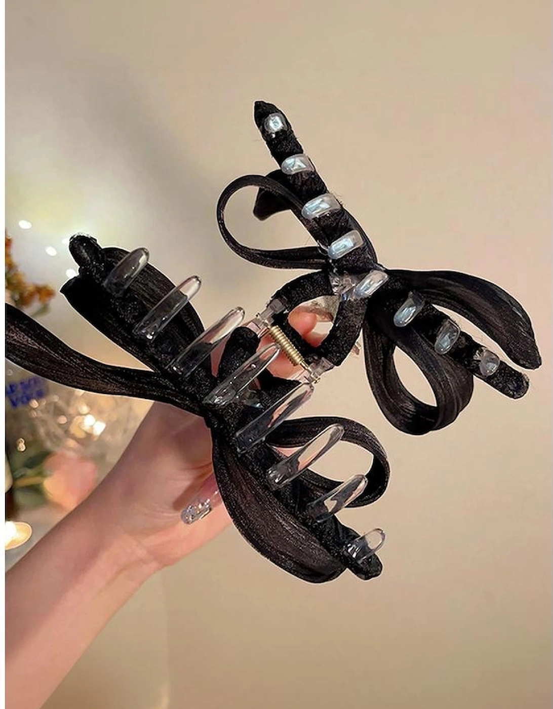 Azura Exchange Black Pearl Decor Bow Large Claw Clip, 6 of 5