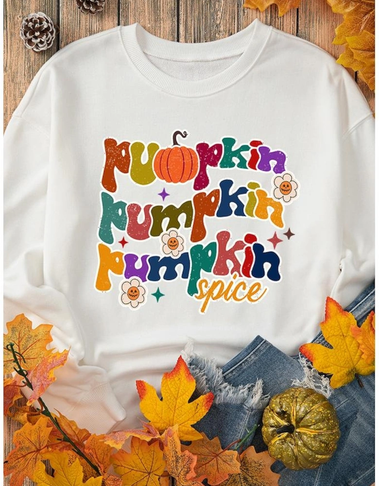 Beige Cute Pumpkin Spice Graphic Thanksgiving Sweatshirt