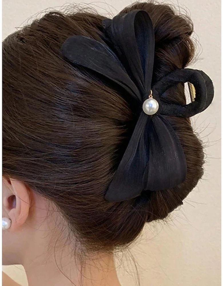 Azura Exchange Black Pearl Decor Bow Large Claw Clip