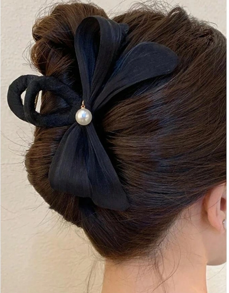Azura Exchange Black Pearl Decor Bow Large Claw Clip