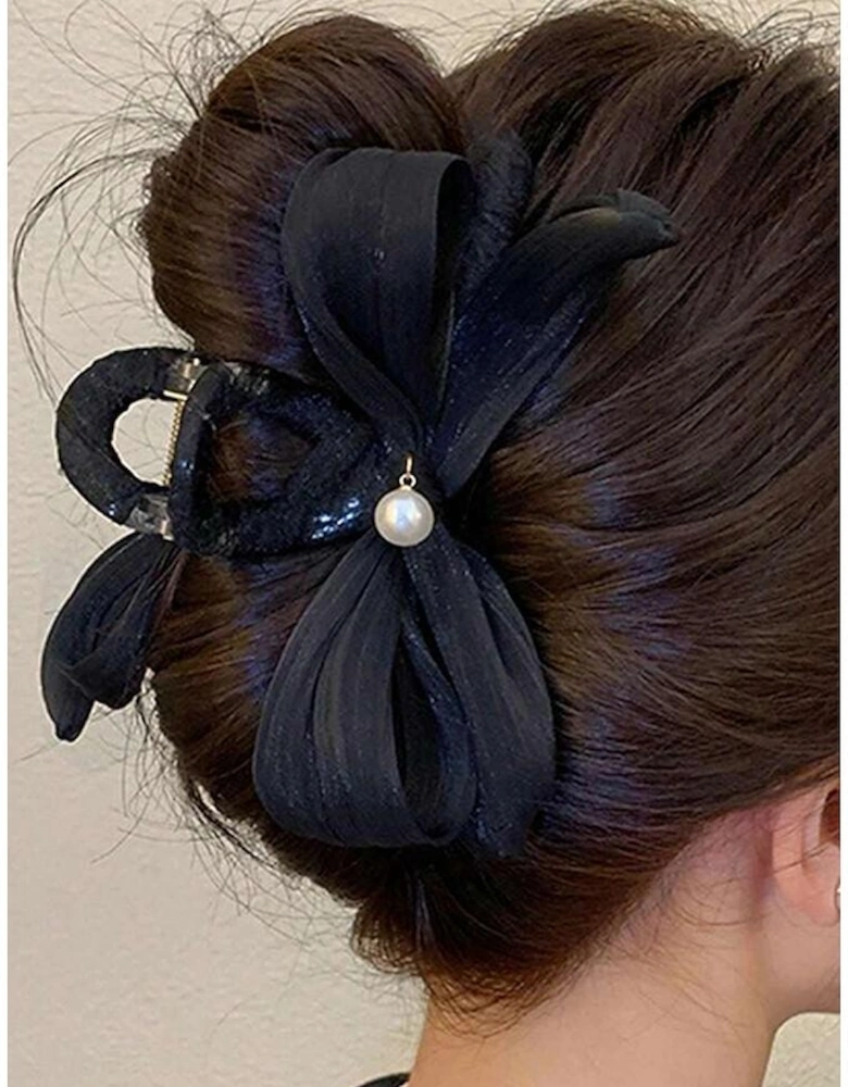 Azura Exchange Black Pearl Decor Bow Large Claw Clip