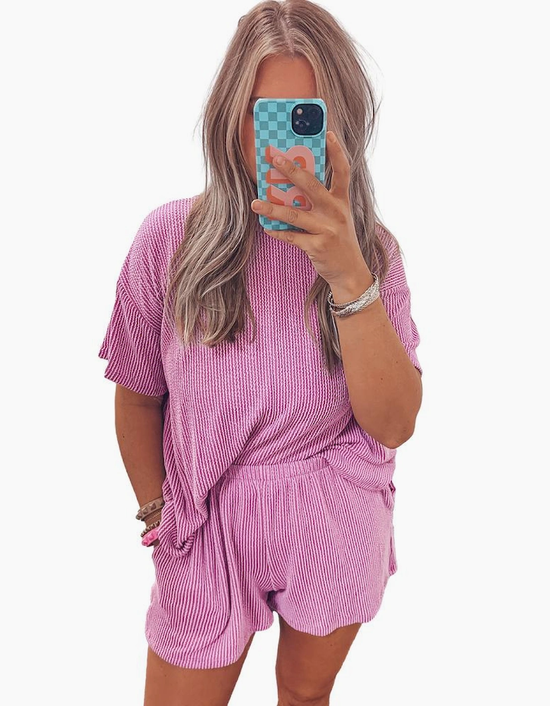 Phalaenopsis Ribbed Textured Knit Loose Fit Tee and Shorts Set, 11 of 10