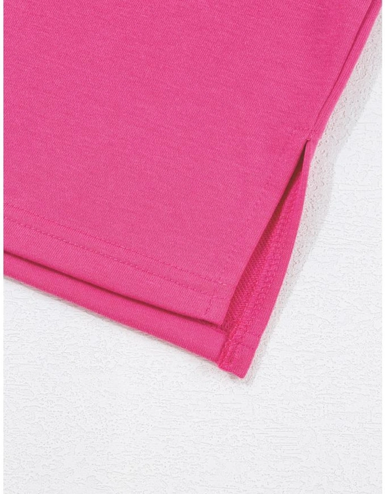 Rose Red Plus Size Printed Patchwork Sleeve Split Sweatshirt