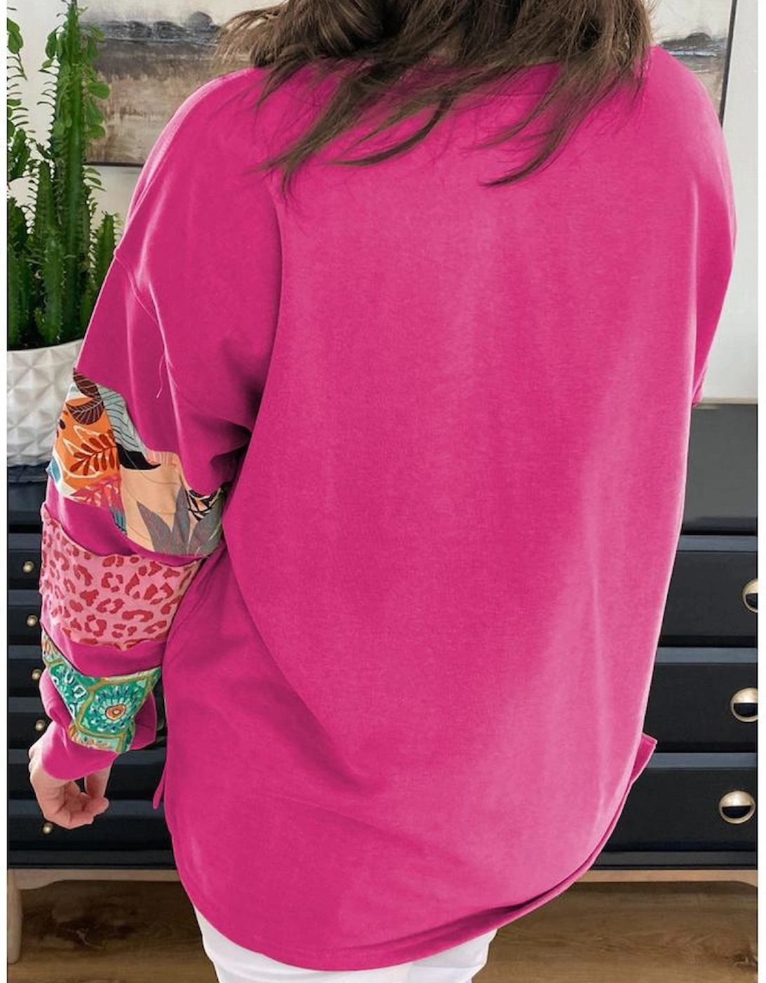 Rose Red Plus Size Printed Patchwork Sleeve Split Sweatshirt, 13 of 12