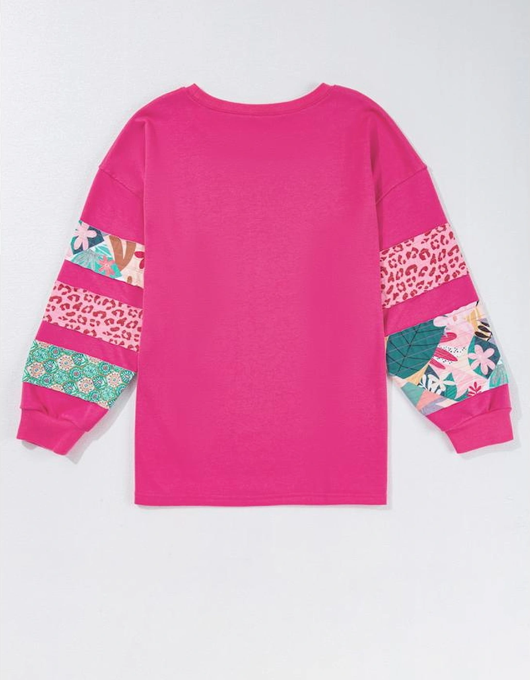 Rose Red Plus Size Printed Patchwork Sleeve Split Sweatshirt