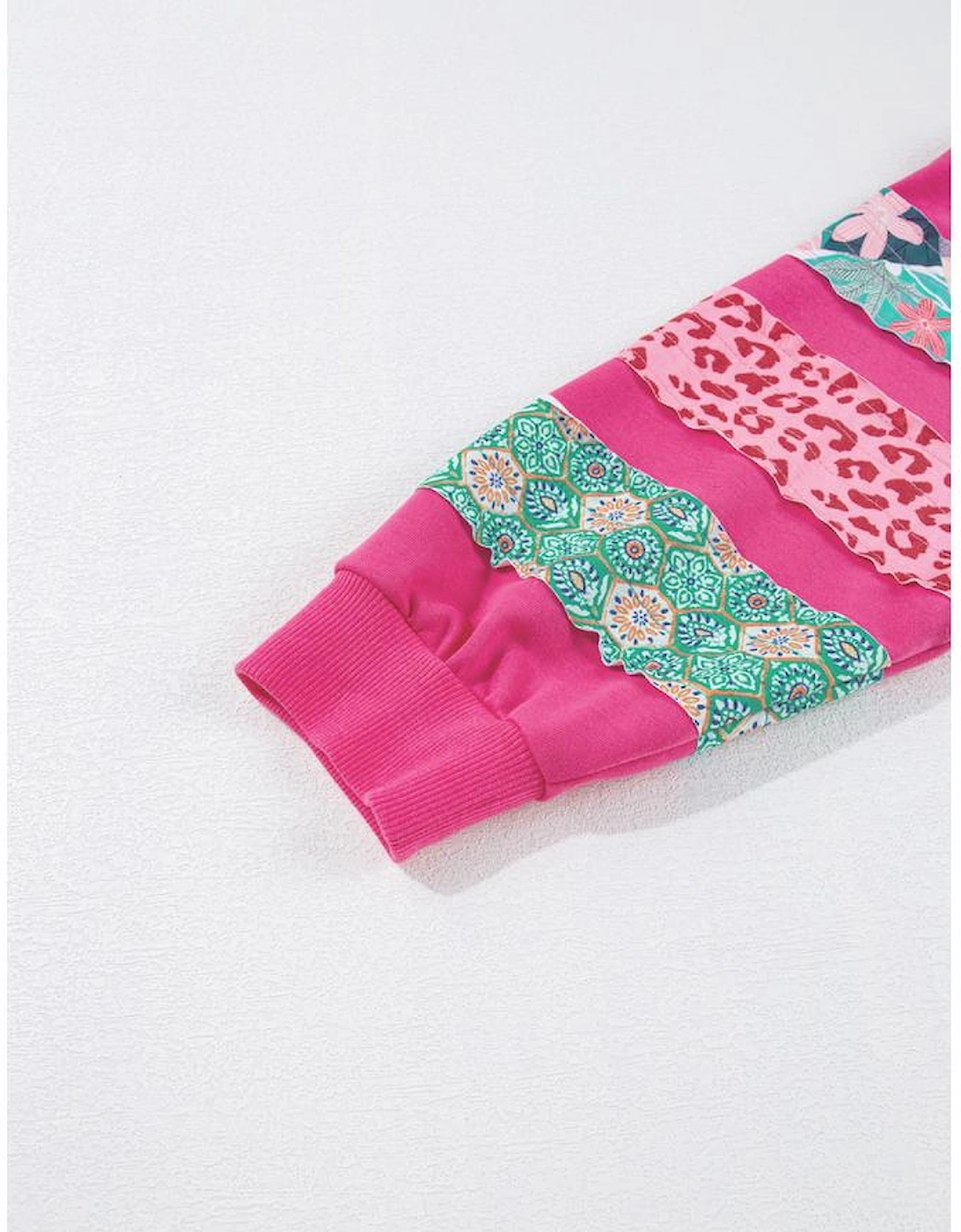 Rose Red Plus Size Printed Patchwork Sleeve Split Sweatshirt