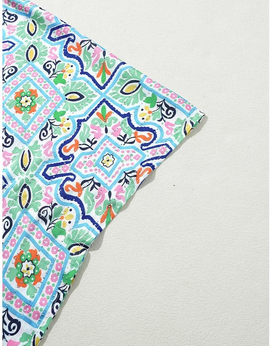 White Boho Floral Printed Rhinestone 3/4 Sleeve Open Front Kimono