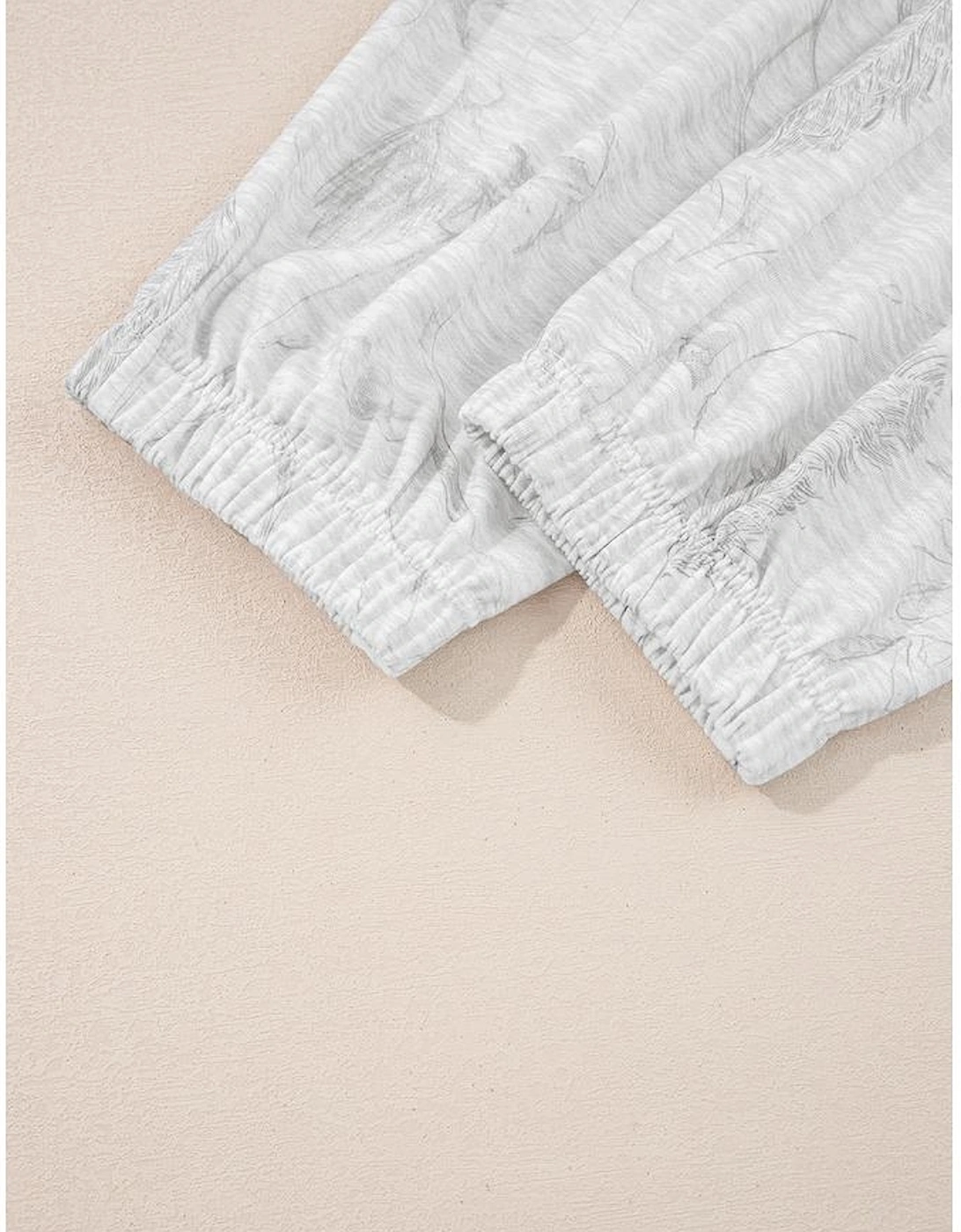 Light Grey Abstract Print Loose Drop Sleeve Hoodie Elastic Waistband 2pcs Pant Set