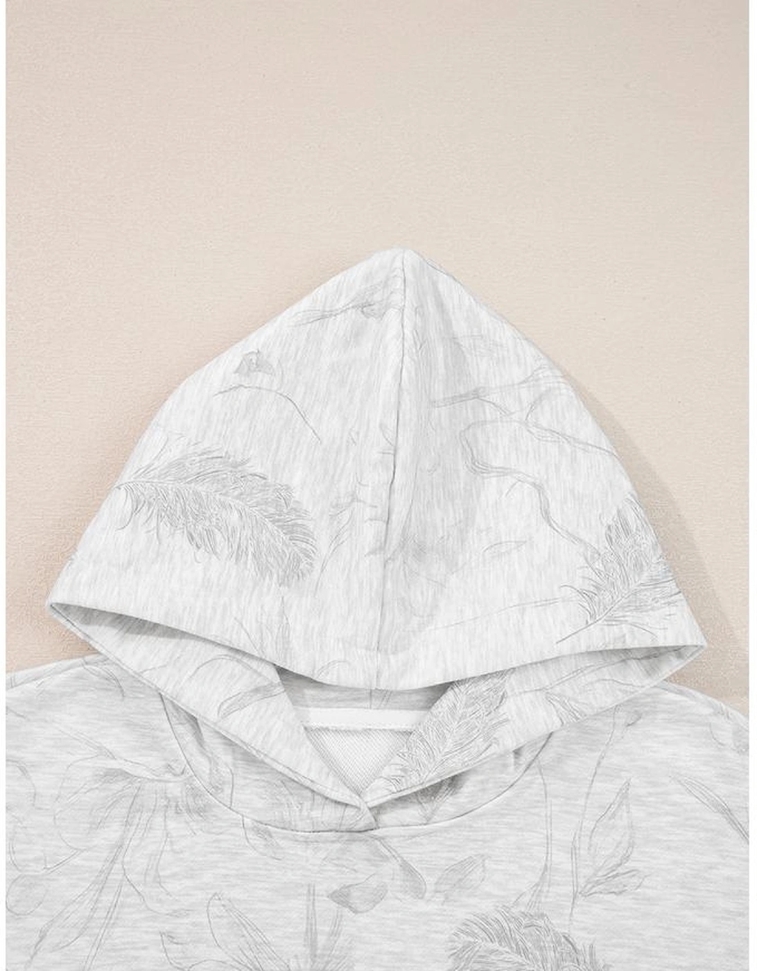 Light Grey Abstract Print Loose Drop Sleeve Hoodie Elastic Waistband 2pcs Pant Set