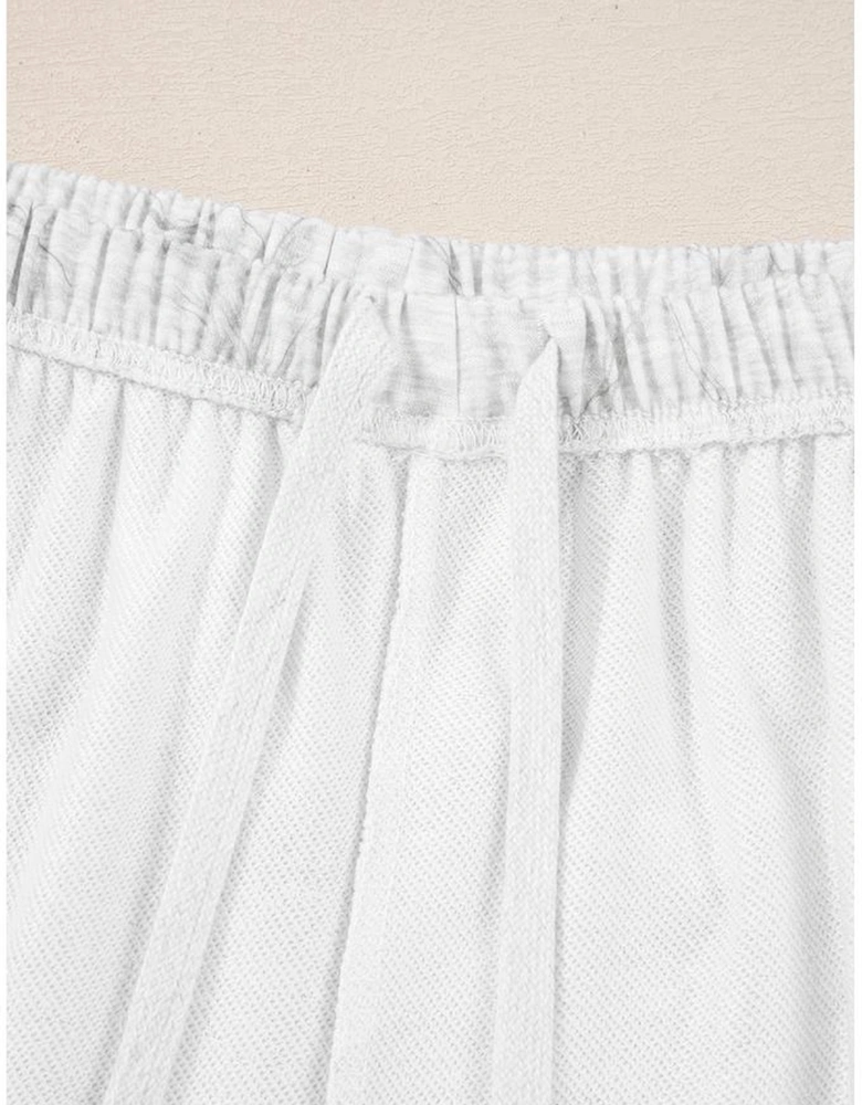 Light Grey Abstract Print Loose Drop Sleeve Hoodie Elastic Waistband 2pcs Pant Set