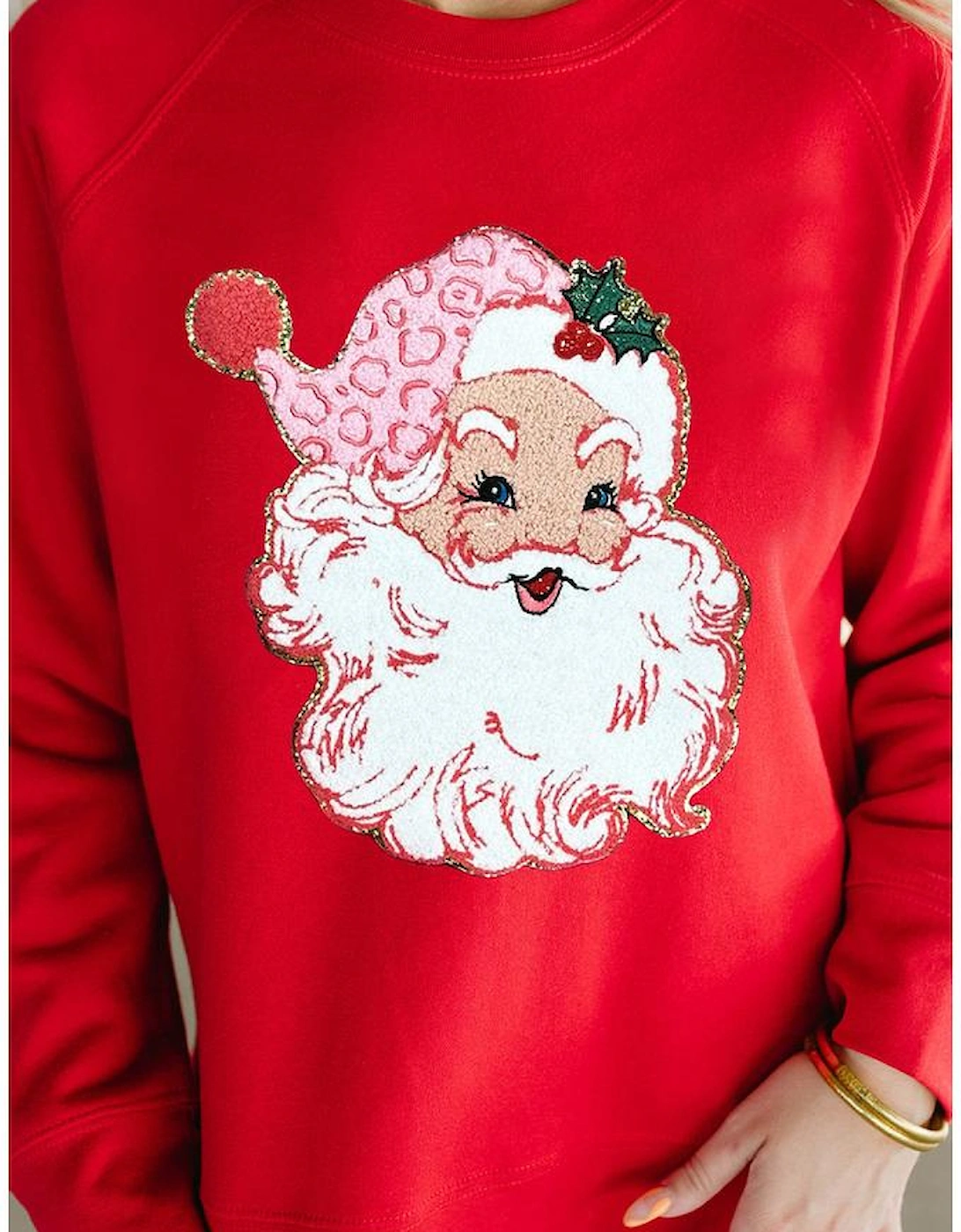 Red Santa Claus Graphic Crewneck Raglan Sleeve Christmas Sweatshirt, 13 of 12