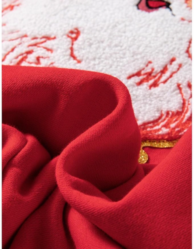 Red Santa Claus Graphic Crewneck Raglan Sleeve Christmas Sweatshirt