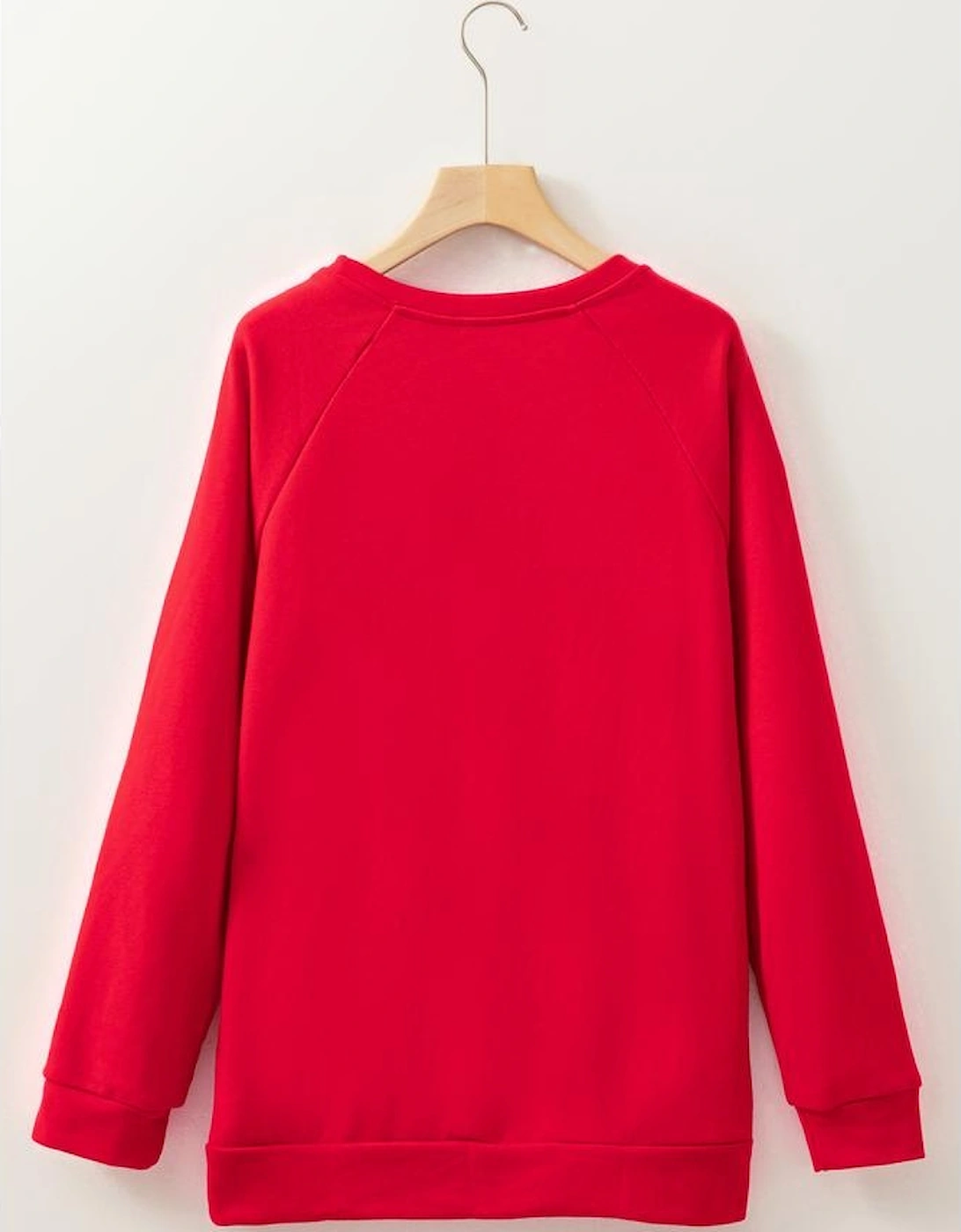 Red Santa Claus Graphic Crewneck Raglan Sleeve Christmas Sweatshirt